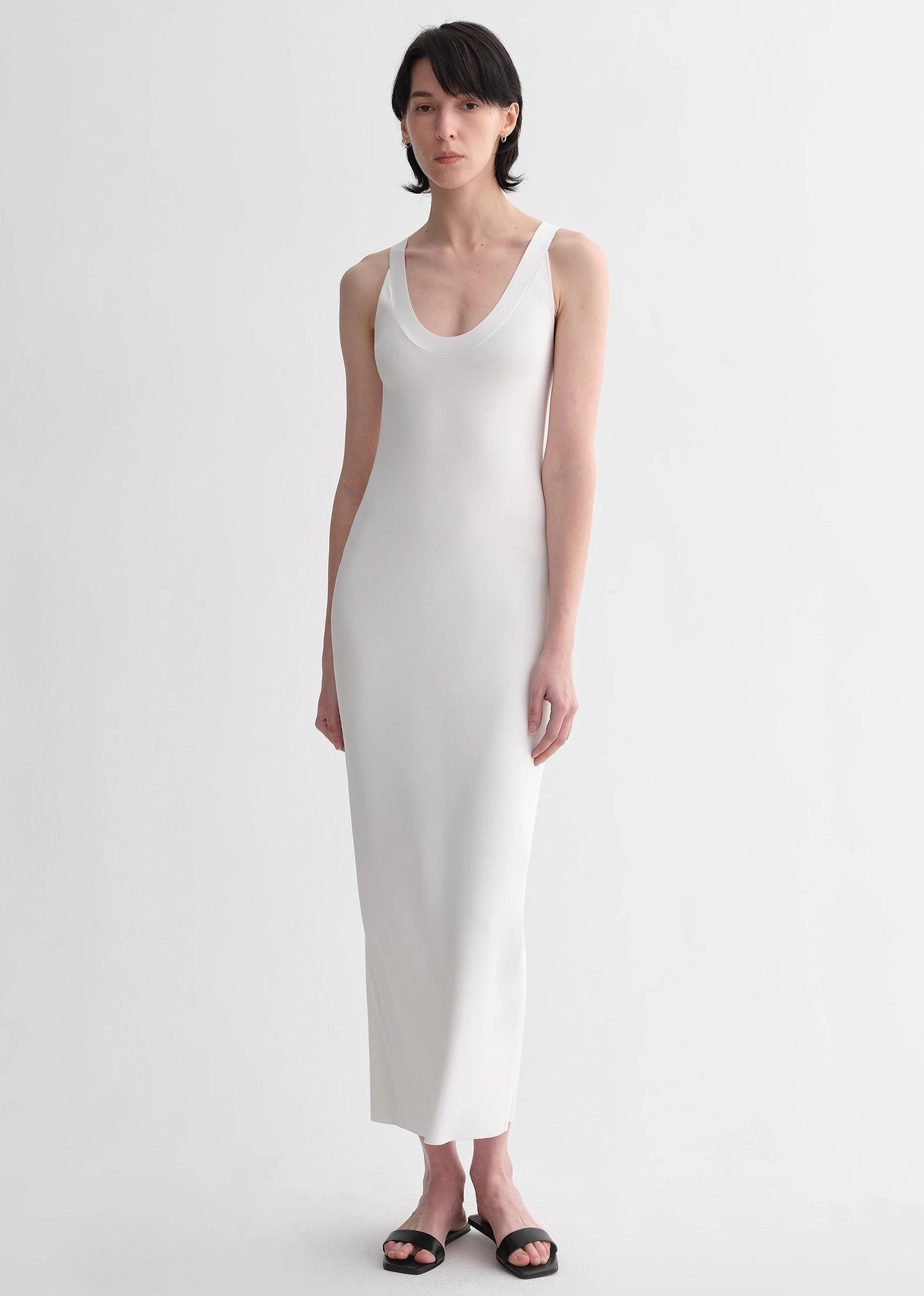 Silk blended/U-neck two-way wear smooth and silky skin-friendly elegant slim tencel dress for women-4