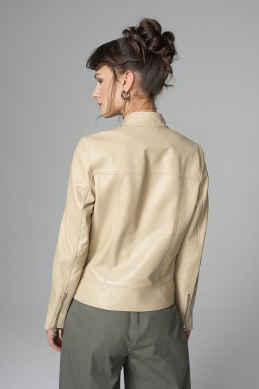 Cream Genuine Leather Jacket-1