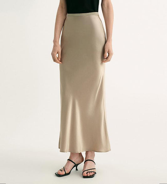 "Extremely luxurious" American EASTMAN acetate glossy bias-cut elegant slim fishtail skirt-1