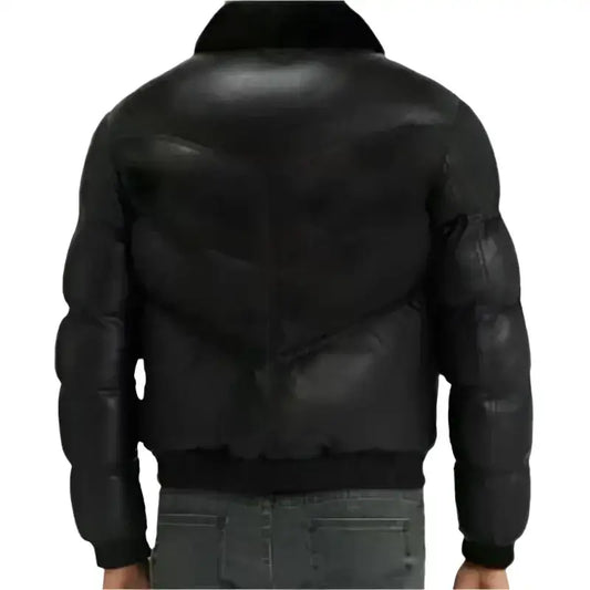 Mens Lamb Skin Leather Puffer Jacket-1