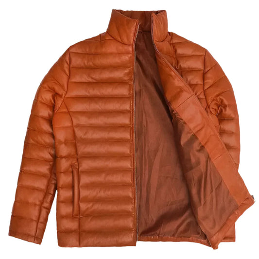 Mens Quilted Lambskin Leather Puffer Jacket-1