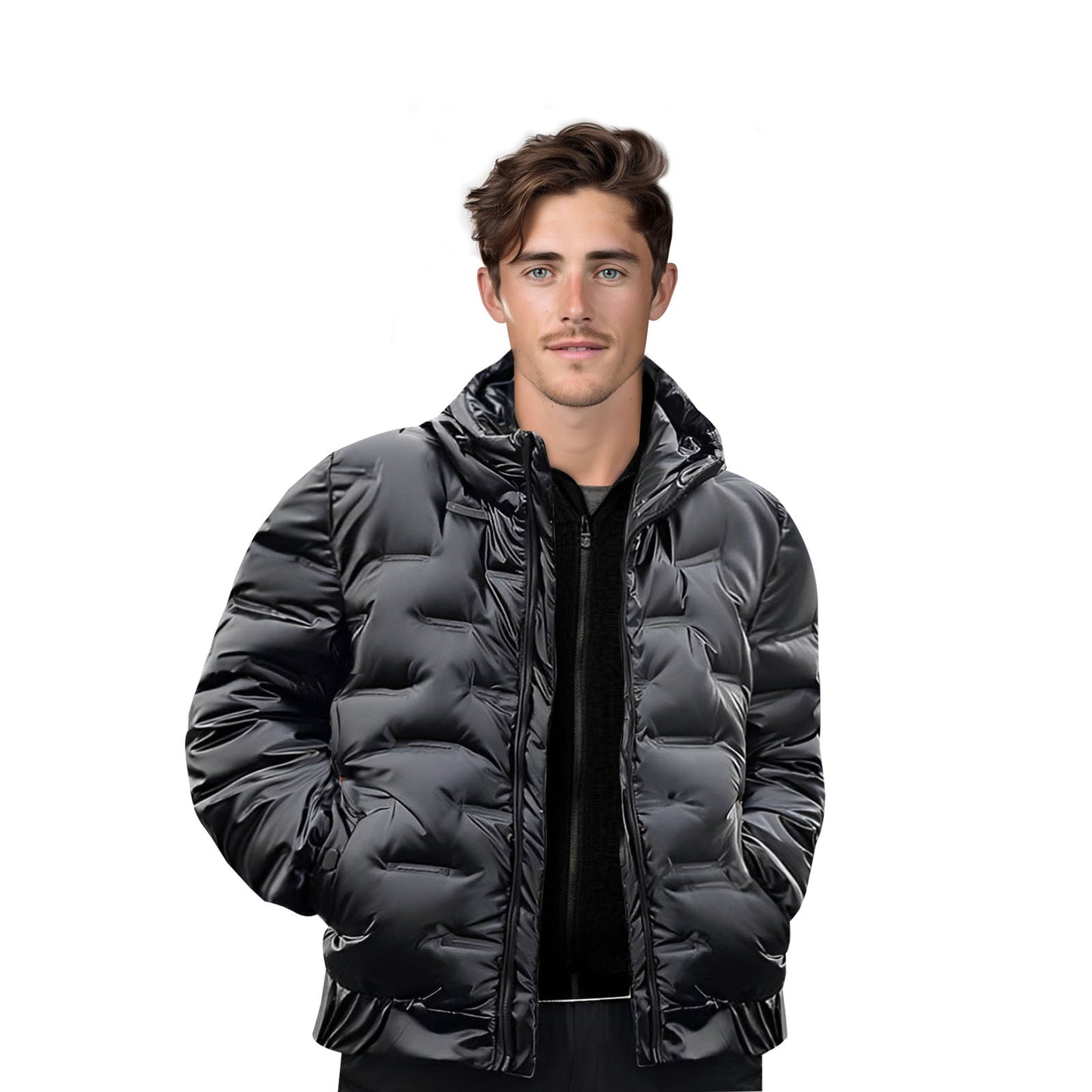 NNEAGS abbee Black XL Winter Hooded Glossy Down Jacket Stylish Lightweight Quilted Warm Puffer Coat-0