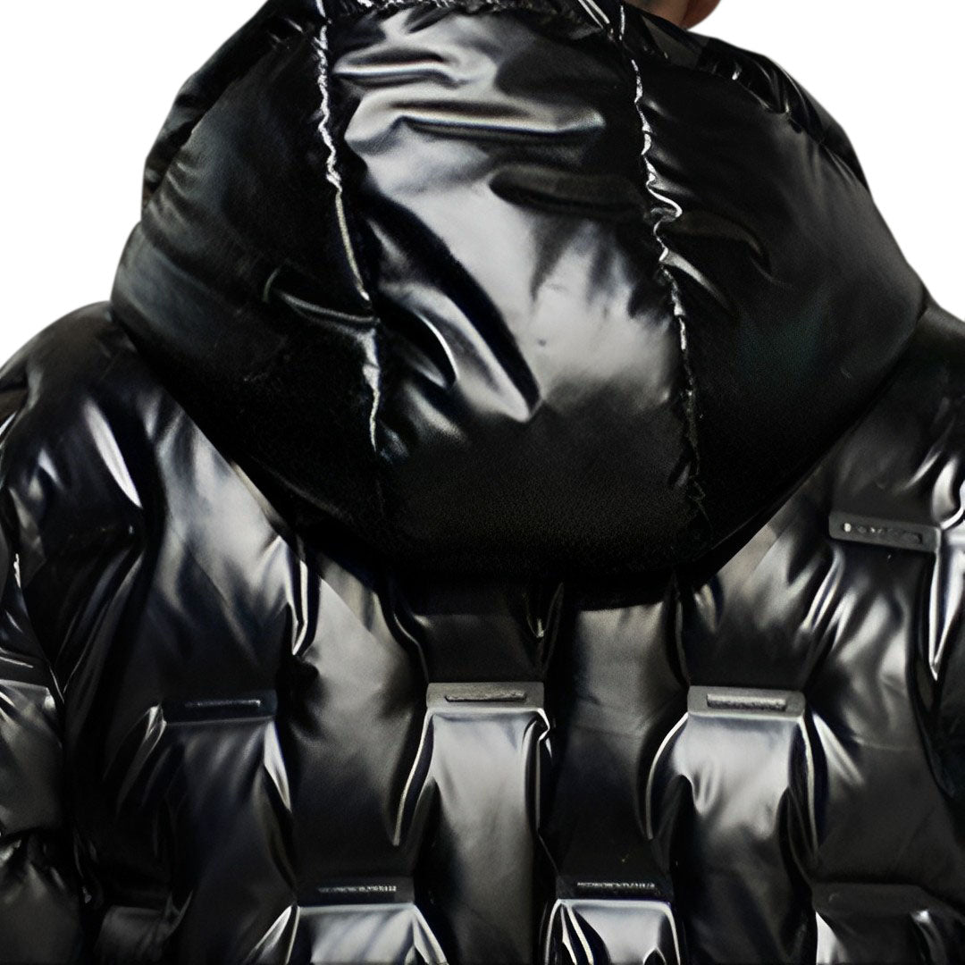 NNEAGS abbee Black XL Winter Hooded Glossy Down Jacket Stylish Lightweight Quilted Warm Puffer Coat-2