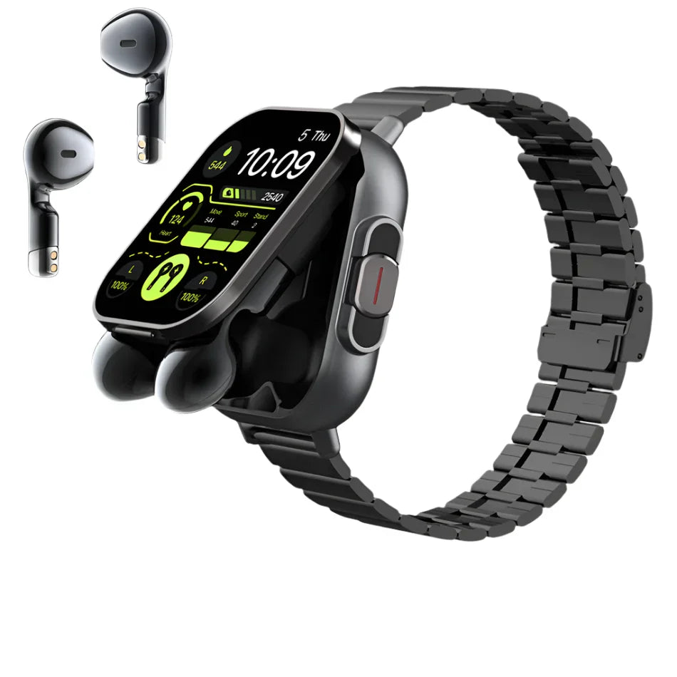2-in-1 Smart Watch with Earphones Bluetooth GPS (Black)-0