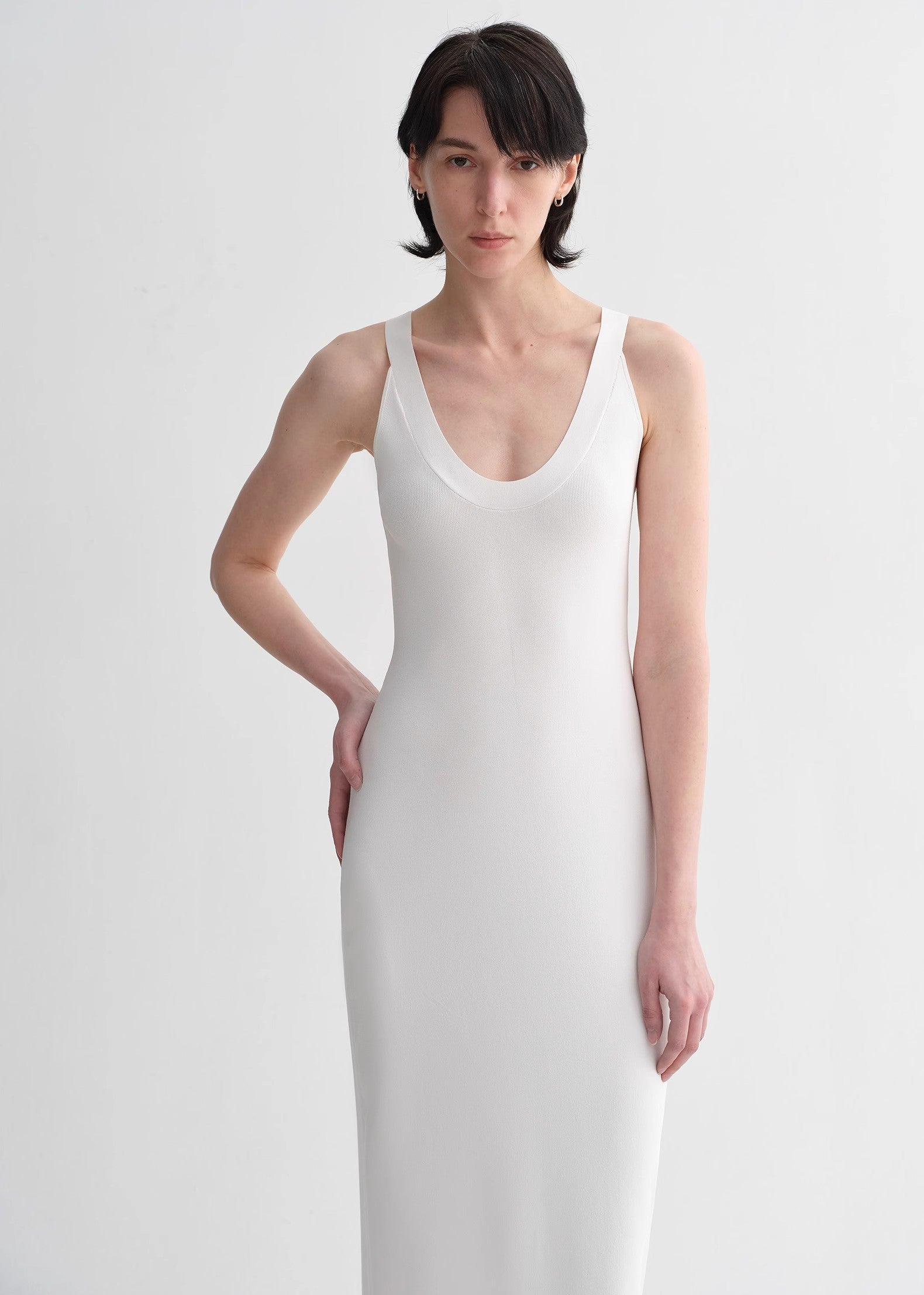 Silk blended/U-neck two-way wear smooth and silky skin-friendly elegant slim  tencel dress for women-1