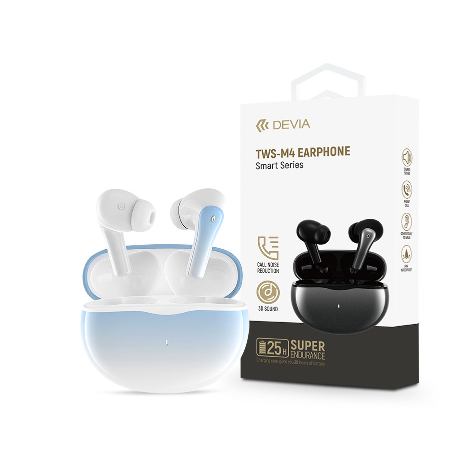 Devia TWS Bluetooth sztereó headset v5.2 + töltőtok - Devia TWS-M4 Earphone TrueWireless Earphones with Charging Case - kék (ST386480)-0