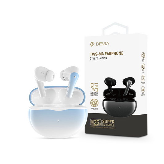 Devia TWS Bluetooth sztereó headset v5.2 + töltőtok - Devia TWS-M4 Earphone TrueWireless Earphones with Charging Case - kék (ST386480)-0