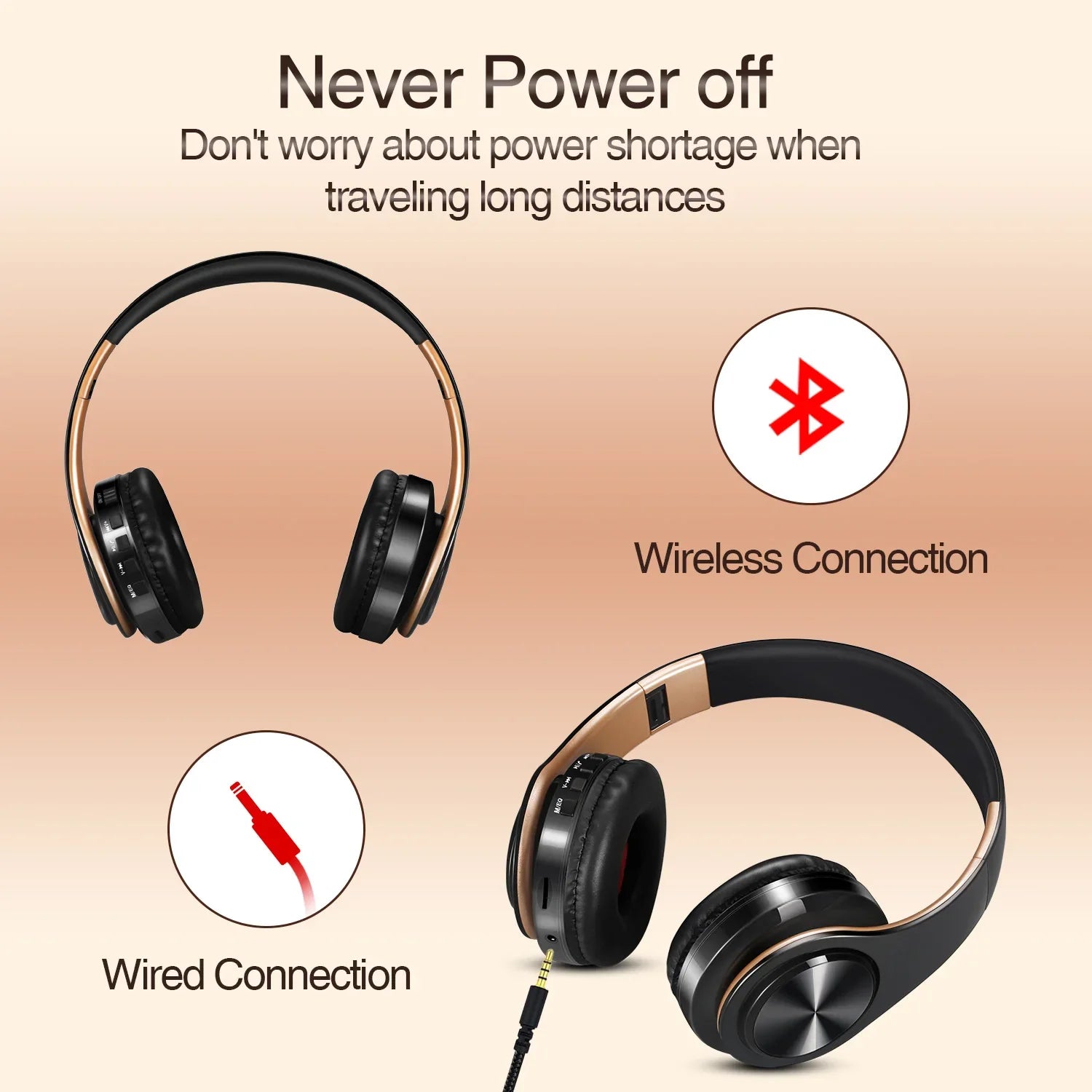 NNEOBA Wireless Bluetooth Headphones Gold-4