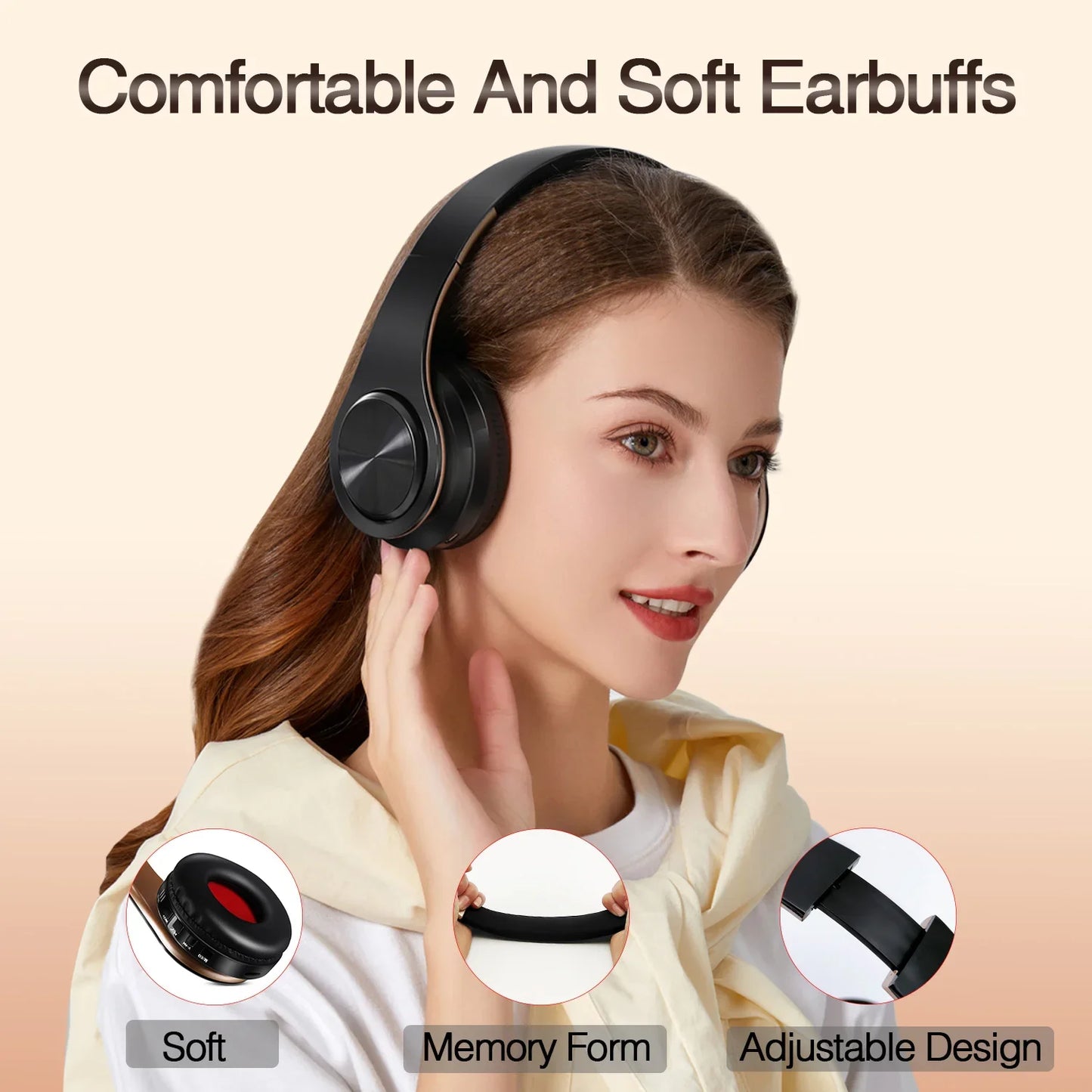 NNEOBA Wireless Bluetooth Headphones Gold-3