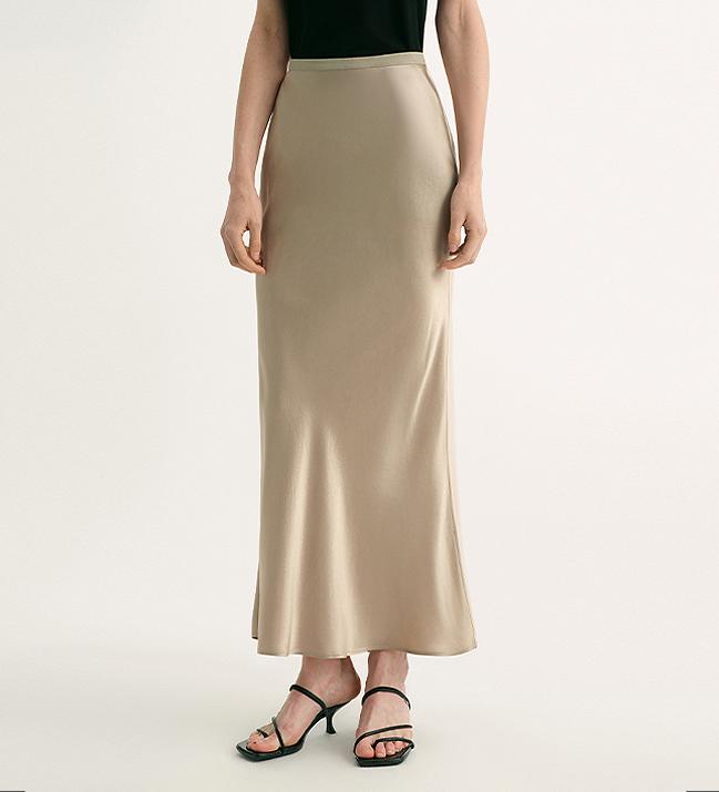 "Extremely luxurious" American EASTMAN acetate glossy bias-cut elegant slim fishtail skirt-1