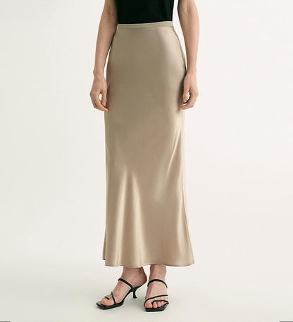"Extremely luxurious" American EASTMAN acetate glossy bias-cut elegant slim fishtail skirt-1