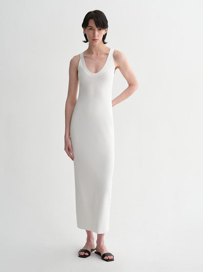 Silk blended/U-neck two-way wear smooth and silky skin-friendly elegant slim  tencel dress for women-0