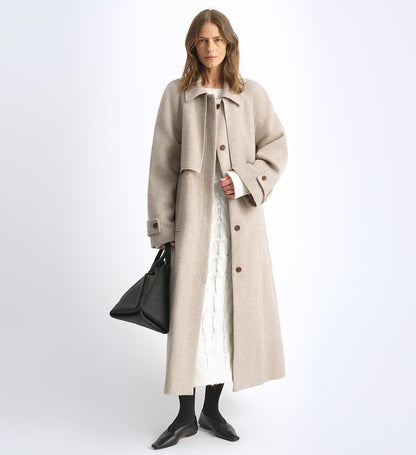 "Moonlit Veil"Straight-cut Raglan Sleeve Double-layer Collar Wool Coat for Women-3