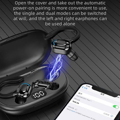 NNEDSZ Wireless Bluetooth Earphones With Charging Case - F8 - Black Double Ear-4