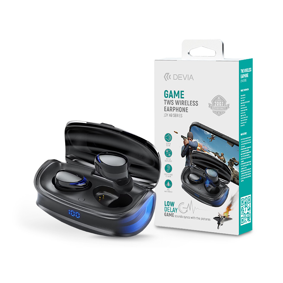 Devia TWS Bluetooth sztereó headset v5.0 + töltőtok - Devia Joy A9 Game Series True Wireless Earphones with Charging Case - fekete (ST351051)-0