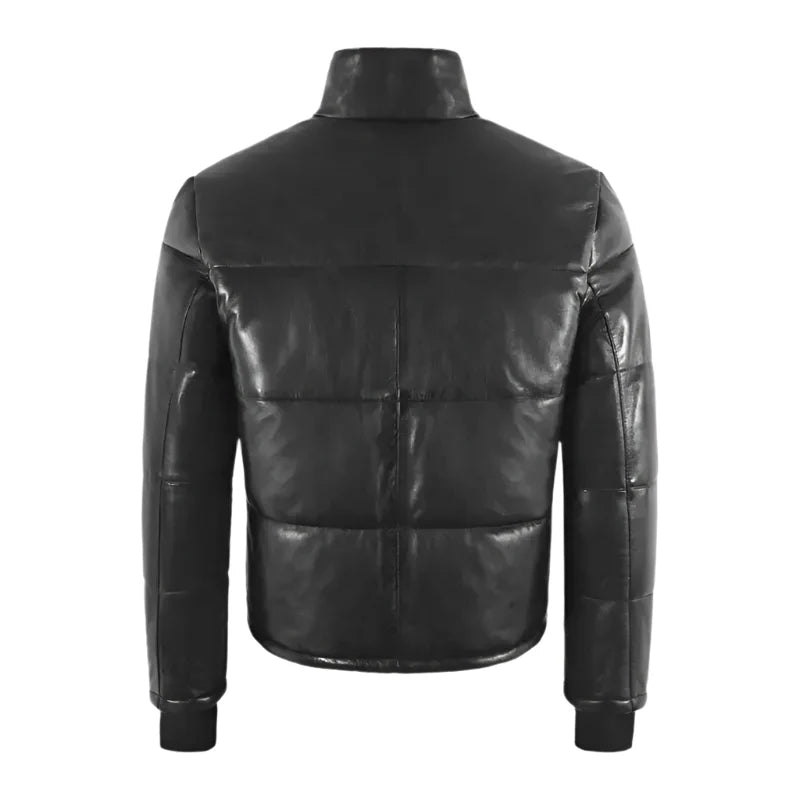 Black Real Leather Puffer Winter Jacket-1