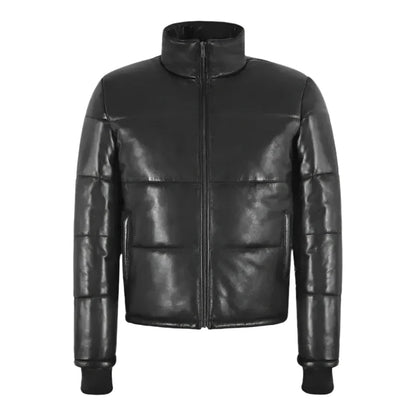 Black Real Leather Puffer Winter Jacket-0