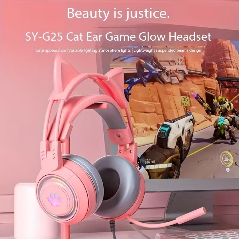 NNETM Cat Ear Gaming Headphones with RGB Lights-1
