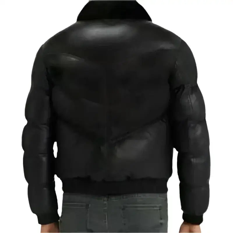 Mens Lamb Skin Leather Puffer Jacket-1
