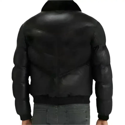Mens Lamb Skin Leather Puffer Jacket-1