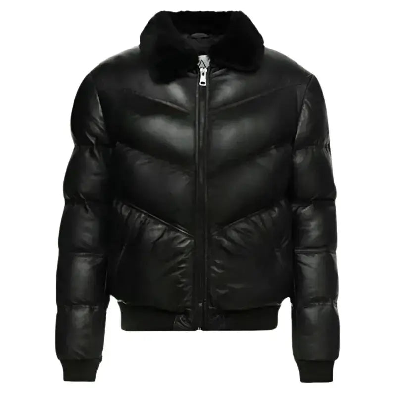Mens Lamb Skin Leather Puffer Jacket-0