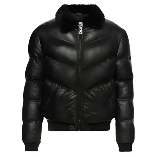 Mens Lamb Skin Leather Puffer Jacket-0