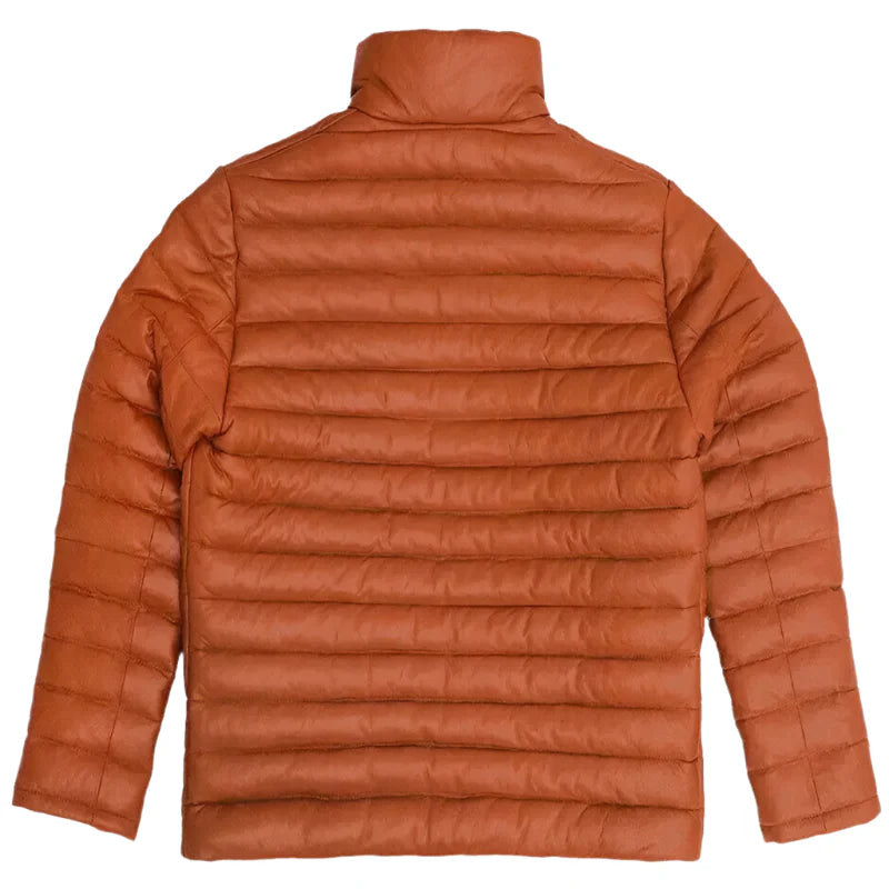 Mens Quilted Lambskin Leather Puffer Jacket-2