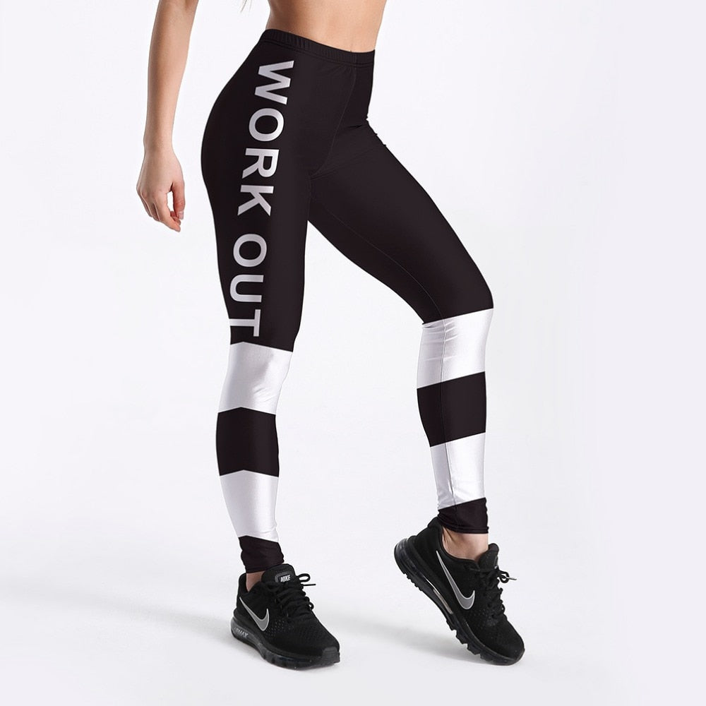 Fashion Workout Women Leggings Fitness Athleisure Clothing White Letter Printed Leggings  S-4XL-0