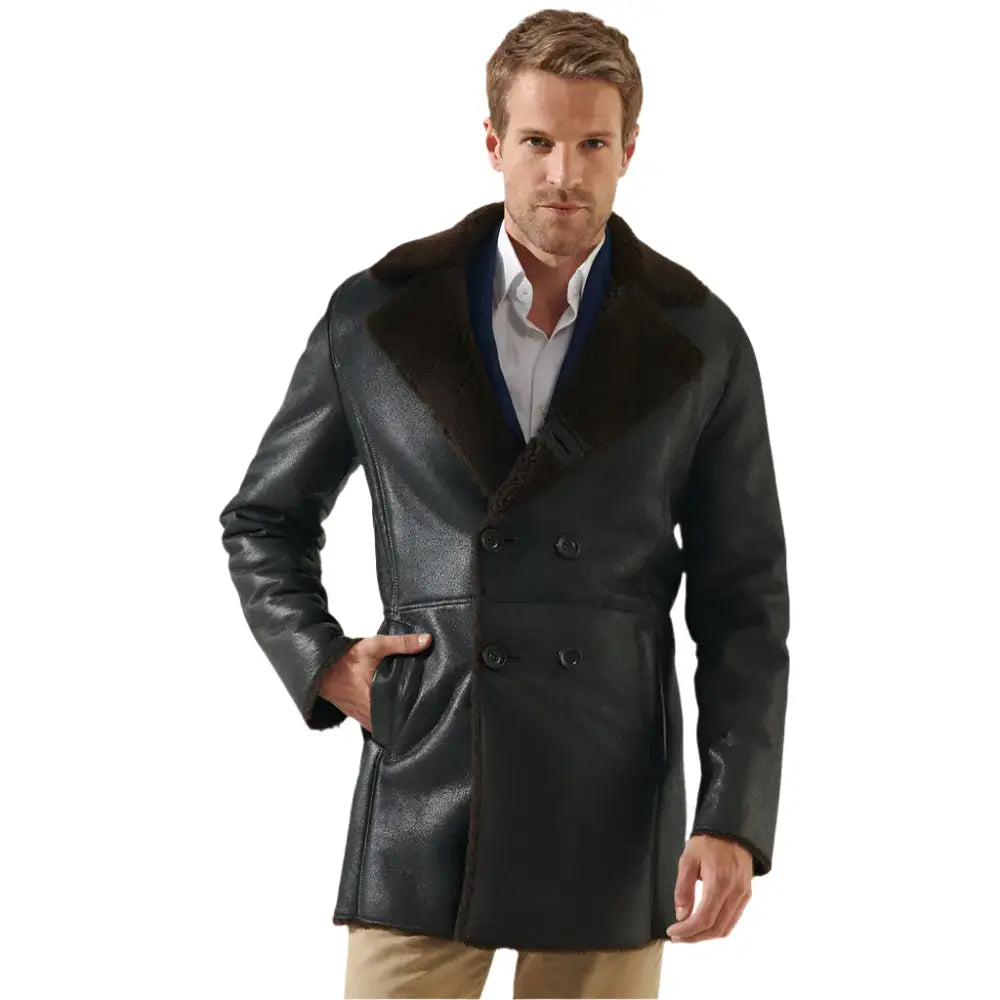 Mens Tobacco Brown Shearling Coat-0