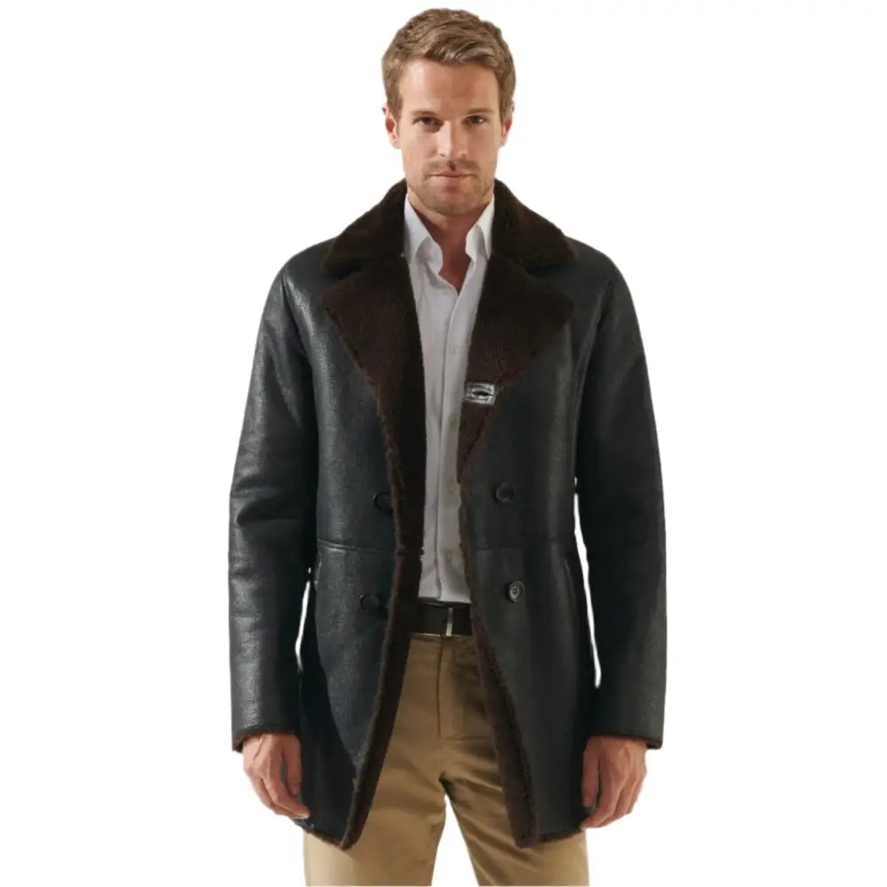 Mens Tobacco Brown Shearling Coat-1