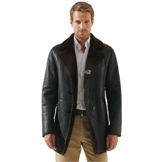 Mens Tobacco Brown Shearling Coat-1